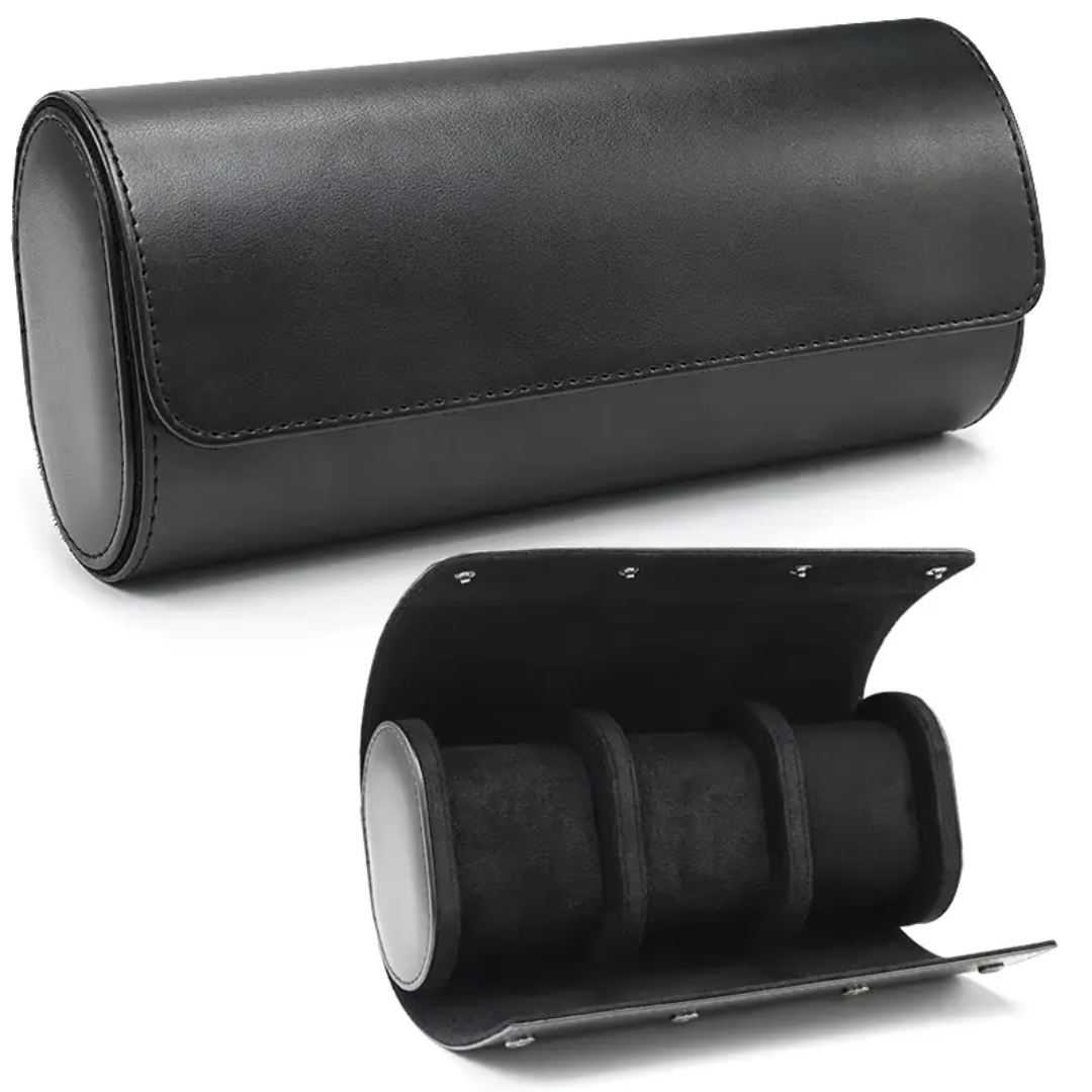 Black Leather Watch Roll