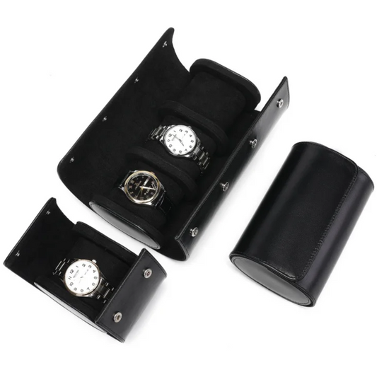 Black Leather Watch Roll