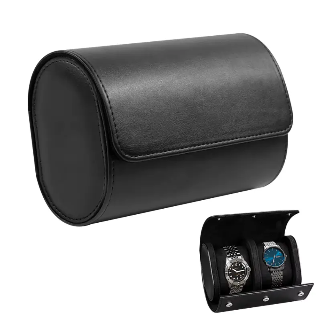Black Leather Watch Roll