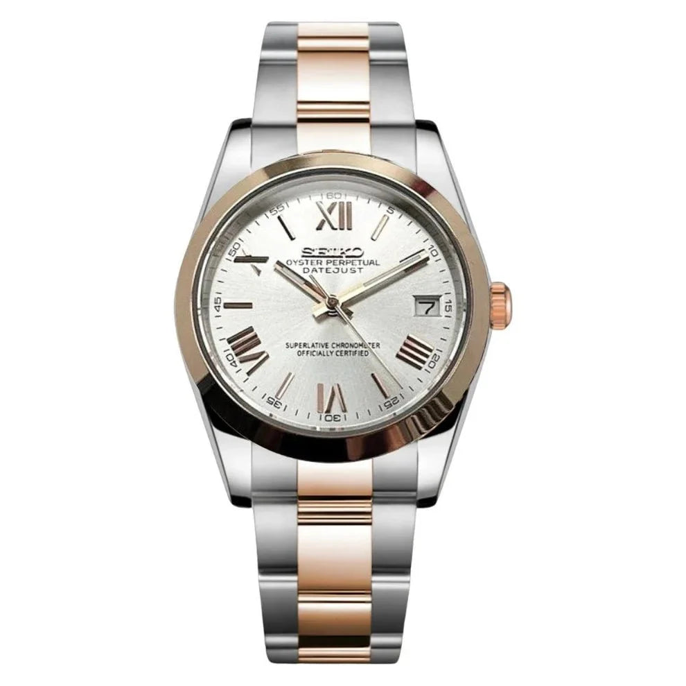 WATCH MOD OYSTEIKO | SILVER ROSE GOLD TWO TONE | OYSTER STRAP